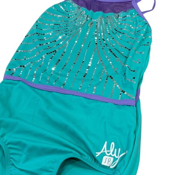 Sylvia P Aly XS Adult Teal & Purple Strappy Back Gymnastics Leotard With Sequins - Picture 2 of 4